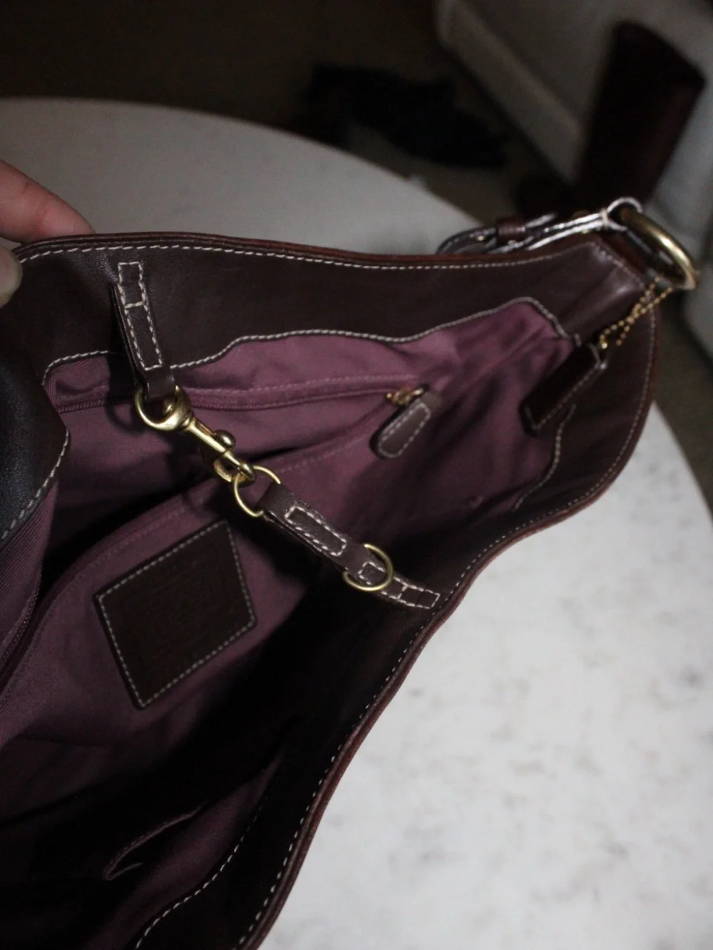 Coach Brown Patchwork Signature Canvas & Leather Shoulder Bag with Gold Hardware
